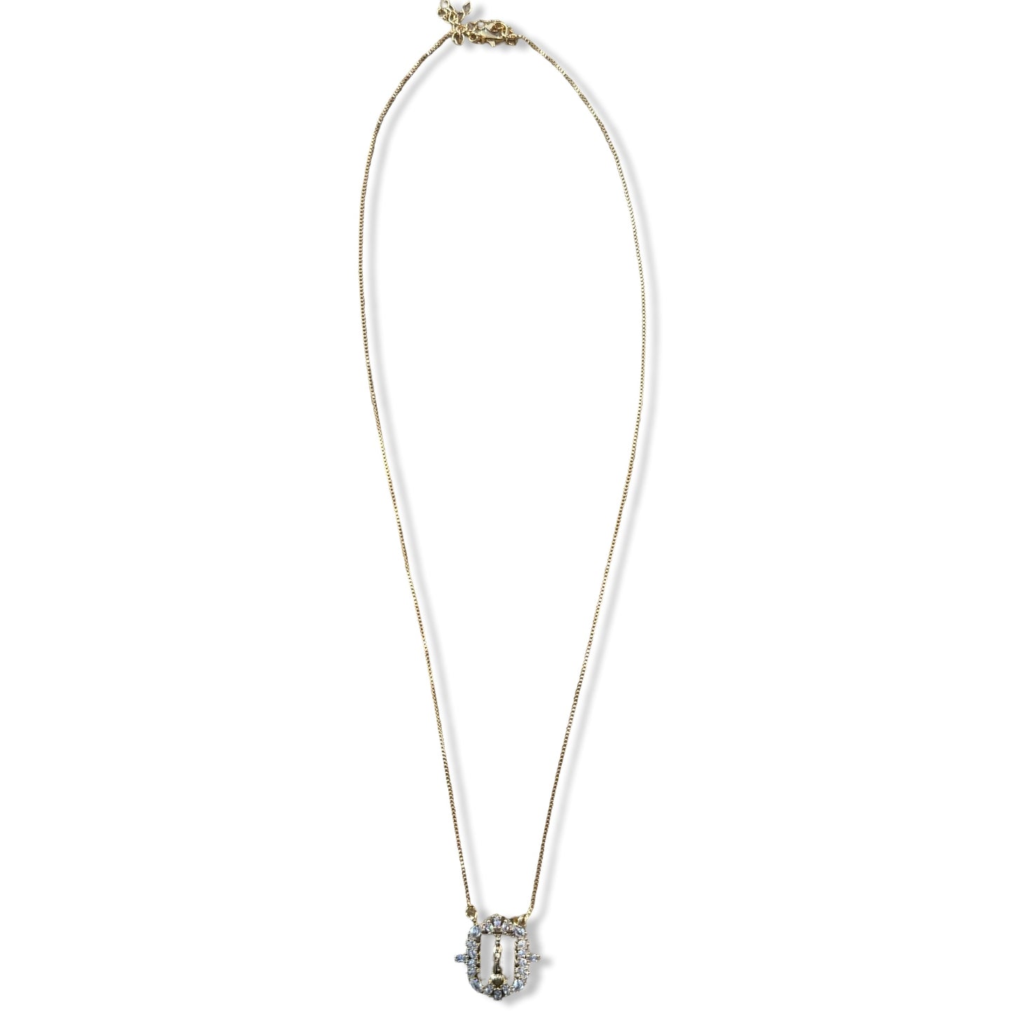 Gold Fatima Necklace with Rhinestone Border