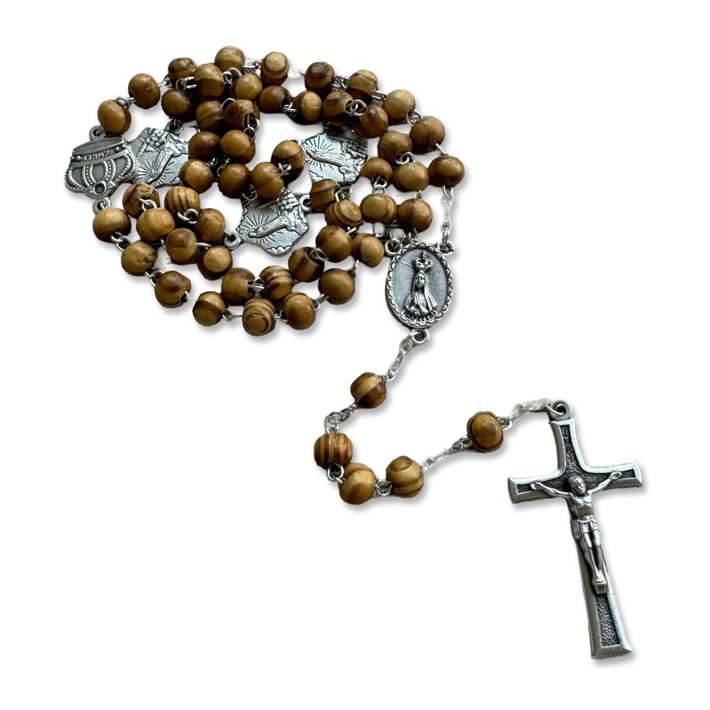 Wood Rosary with Crown Beads in Fatima Crown Case