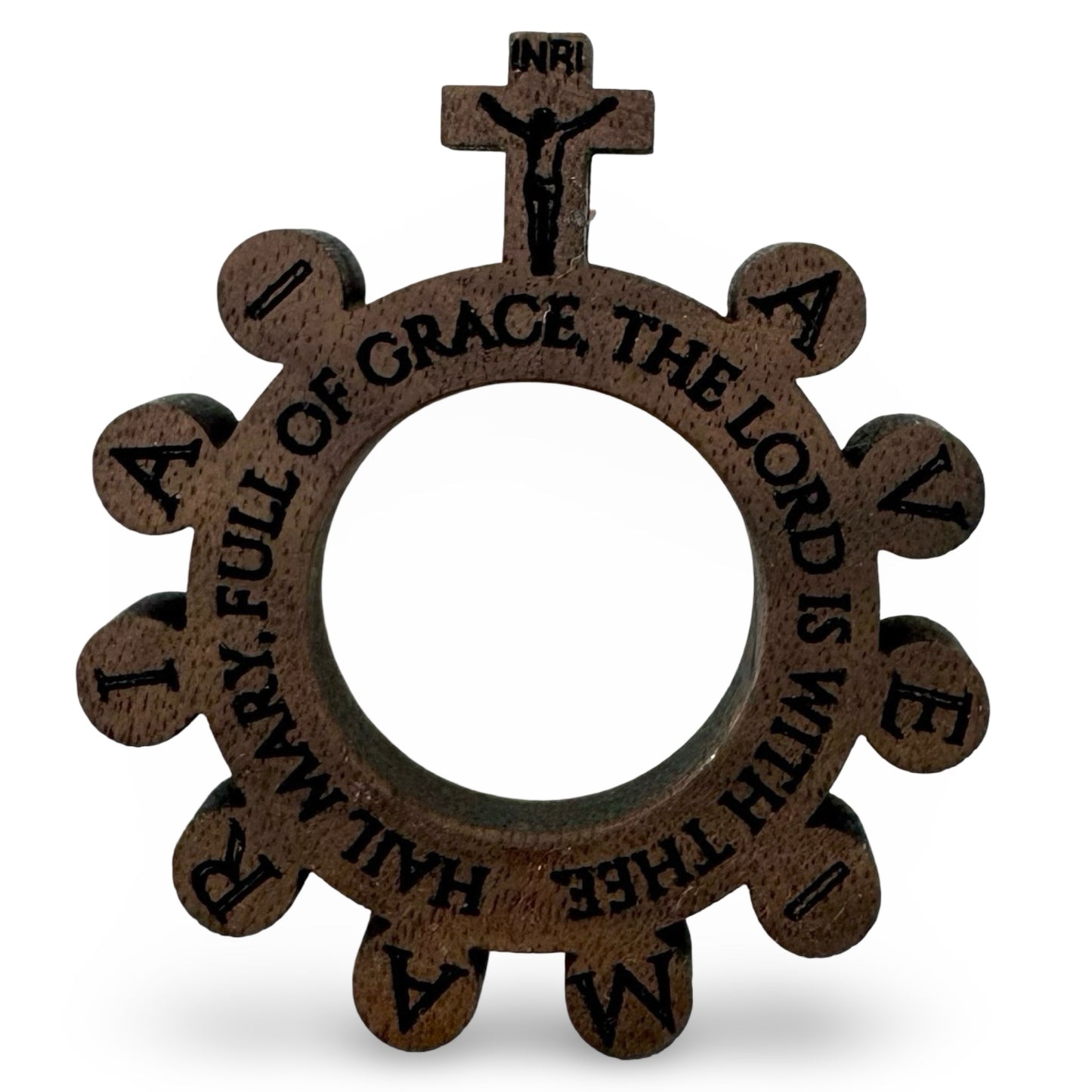 Handmade Wood Carved Rosary Ring