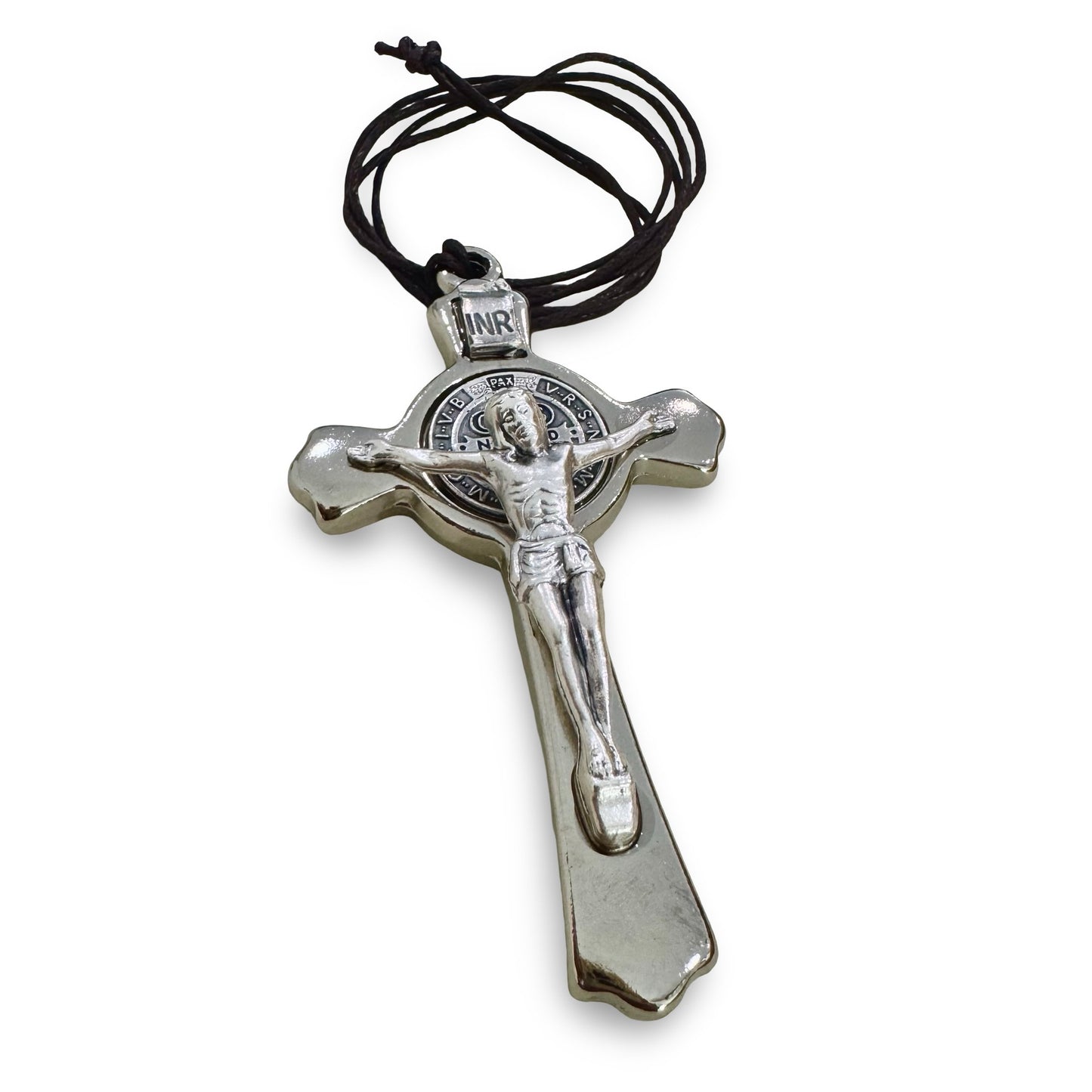 Silver St. Benedict Crucifix with Brown Rope