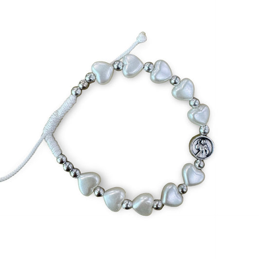 Pearl Heart-Shaped Queen of Peace Cord Bracelet