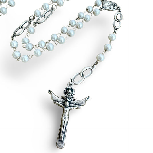 Pearl Wedding Rosary with Holy Family Medal