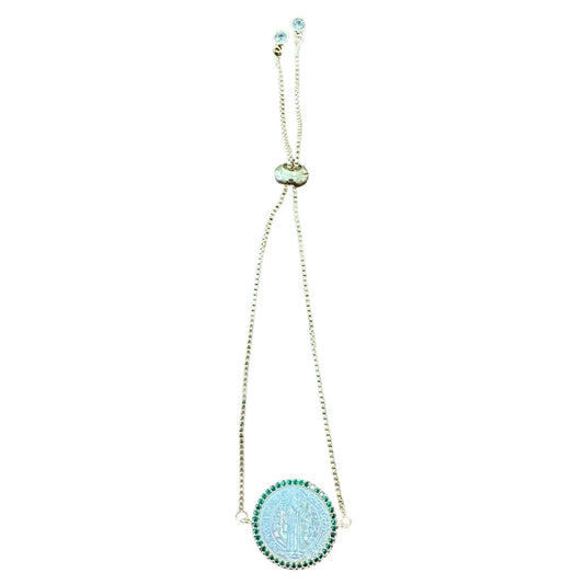 St. Benedict Mother of Pearl Bracelet - Green Border