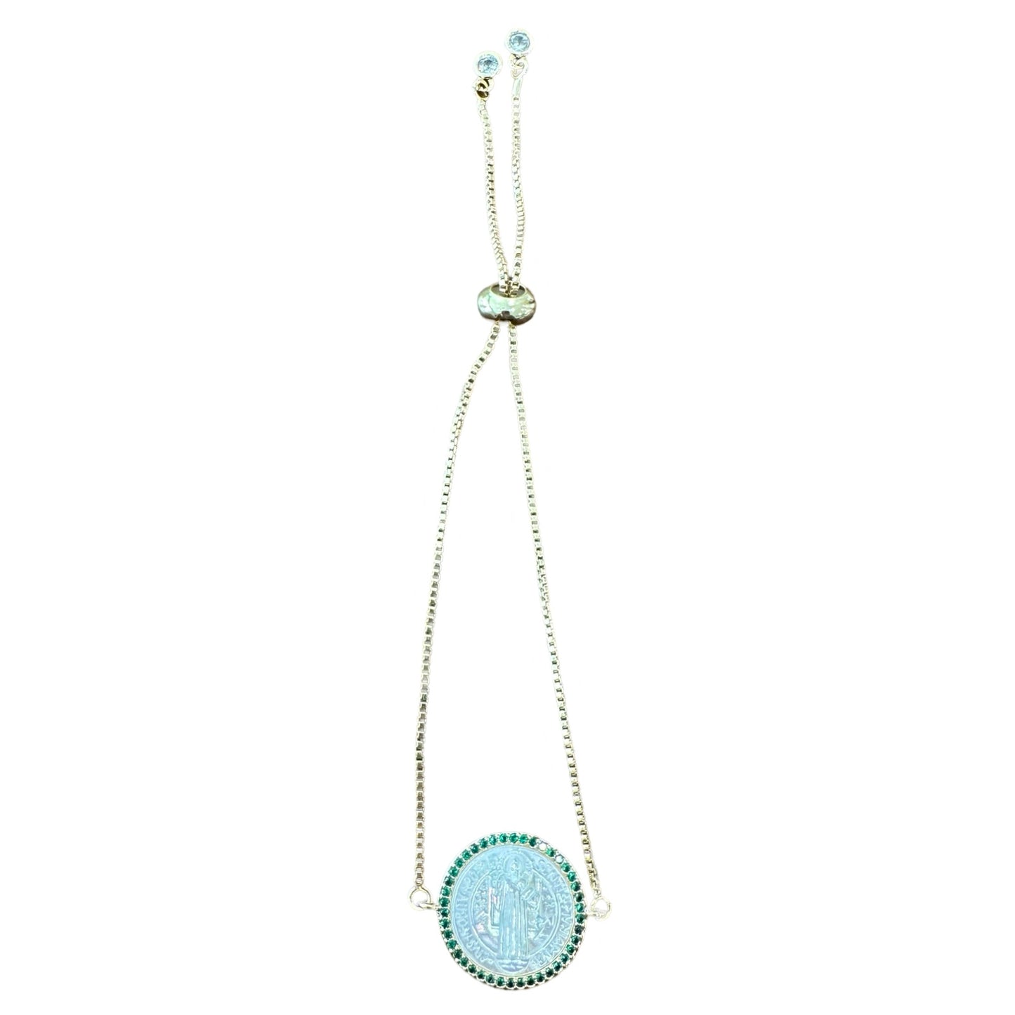 St. Benedict Mother of Pearl Bracelet - Green Border