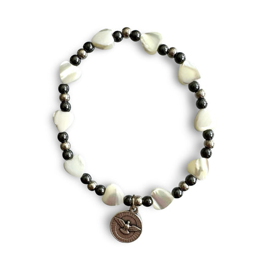 Padre Pio Pearl Heart Bracelet With Holy Spirit Medal