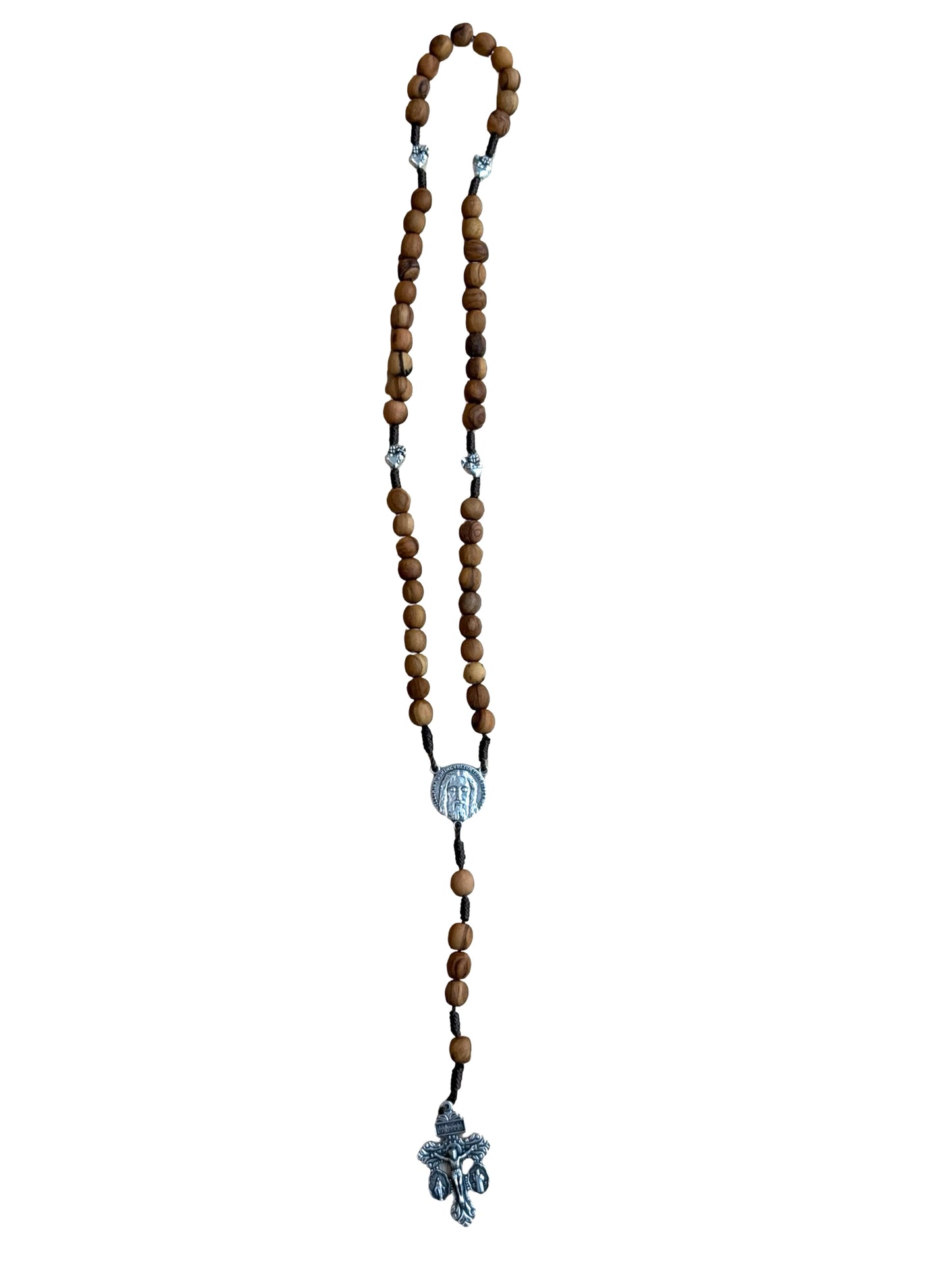 Olive Wood Holy Face of Jesus Pierced Hearts Rosary with Pardon Crucifix