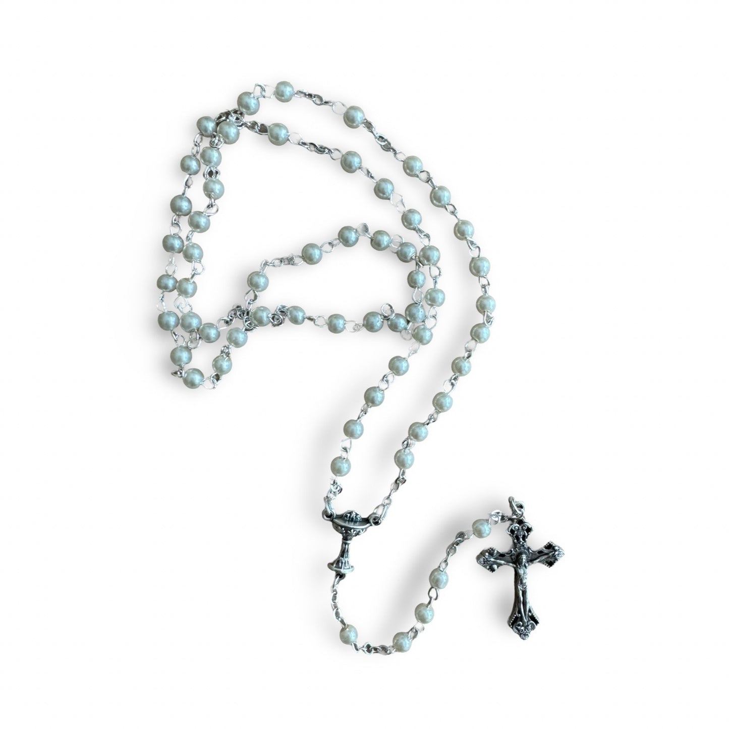 Small Pearl First Communion Rosary in Case
