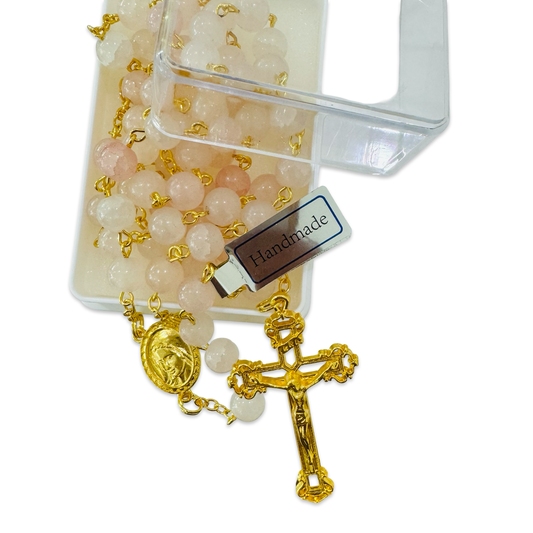 Pastel Marble Fatima Rosary with Gold Accents