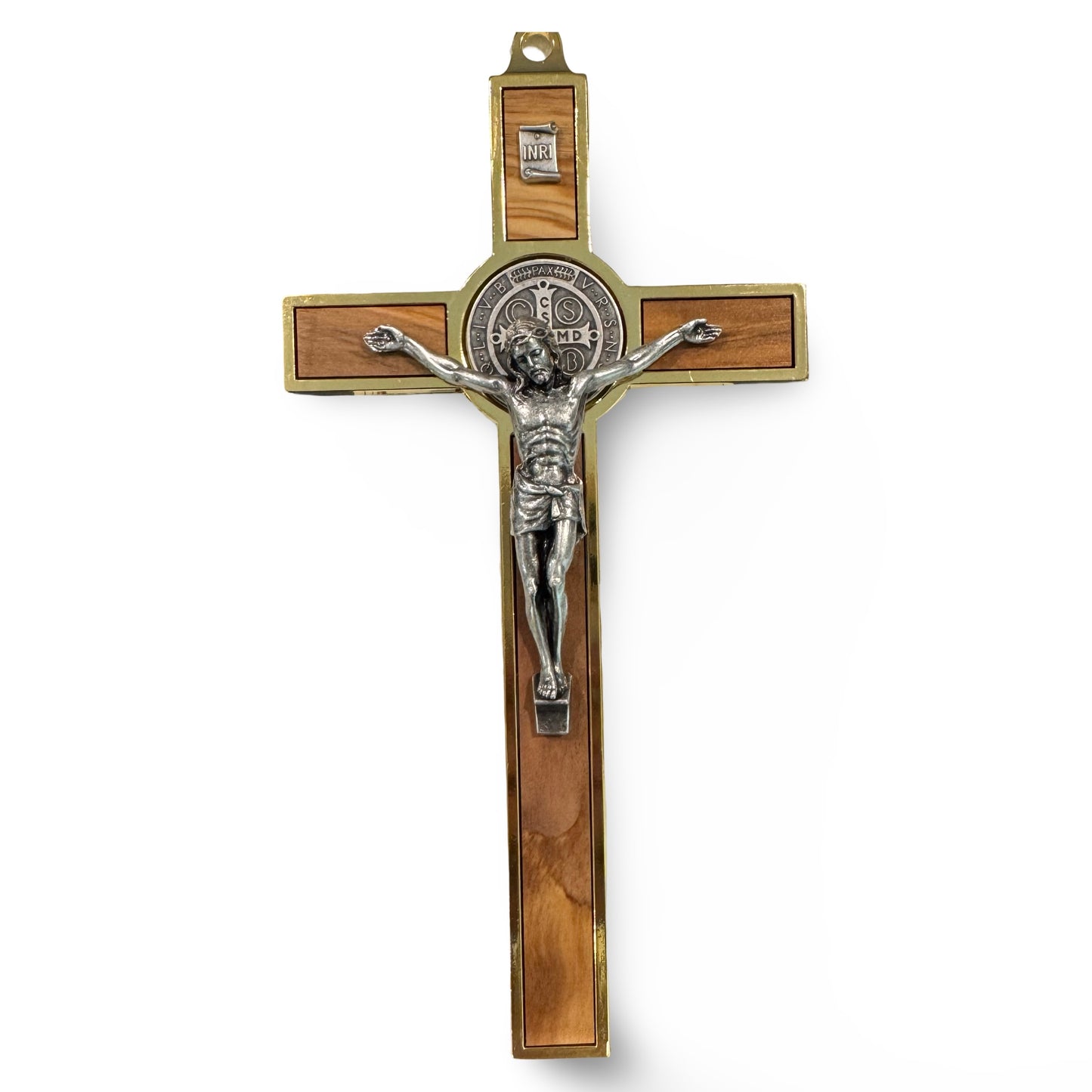 Olive Wood Inlay St. Benedict Crucifix
