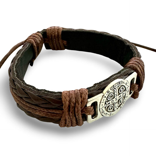 Adjustable Leather St. Benedict Bracelet