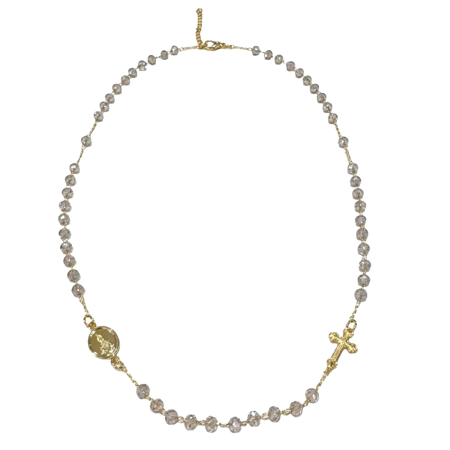 Gold and Crystal Rosary Necklace