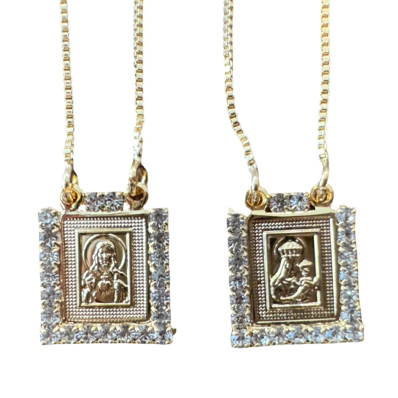 Gold Square Scapular with Rhinestone Border