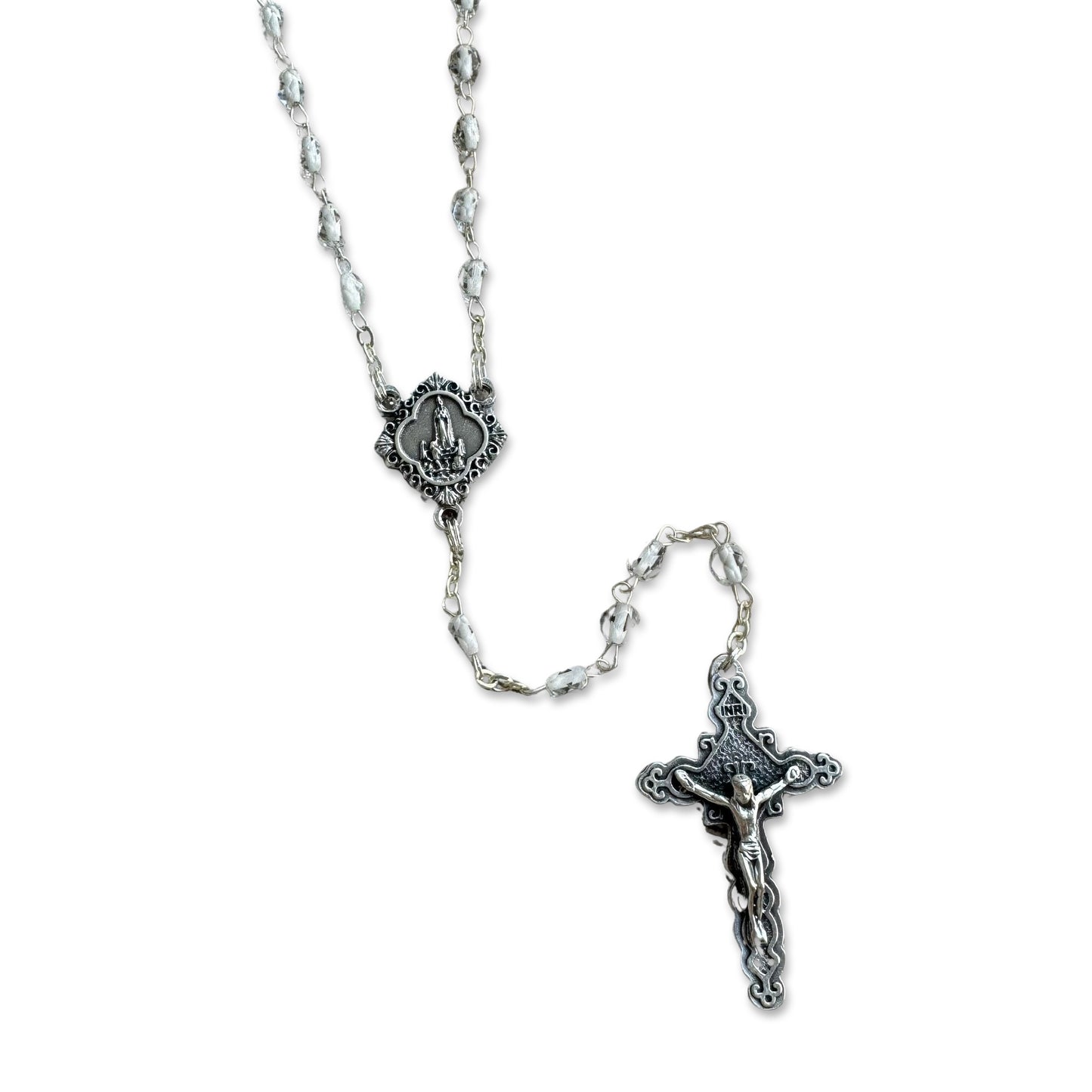 Crystal Fatima Rosary with Embellished Crucifix and Medal in Case