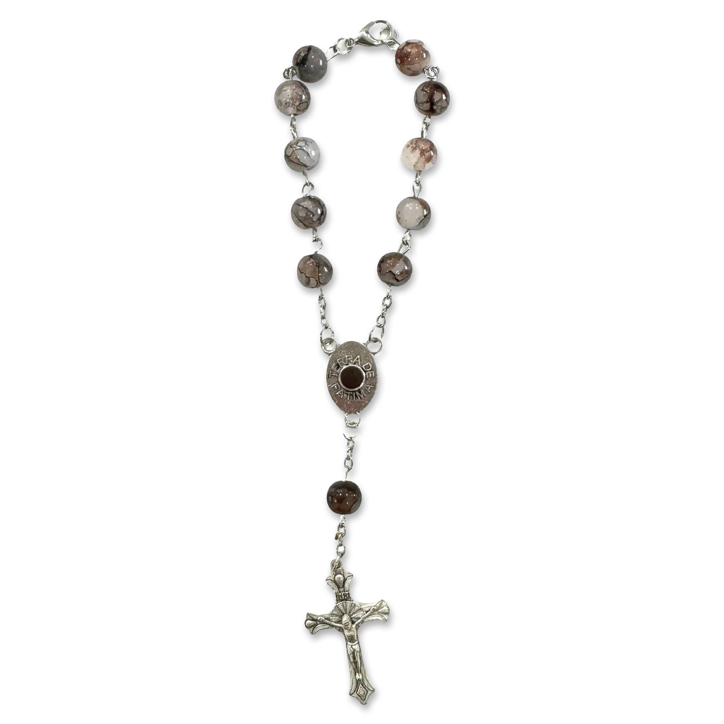 Large Crystal Decade Rosary with Soil from Fatima in Case
