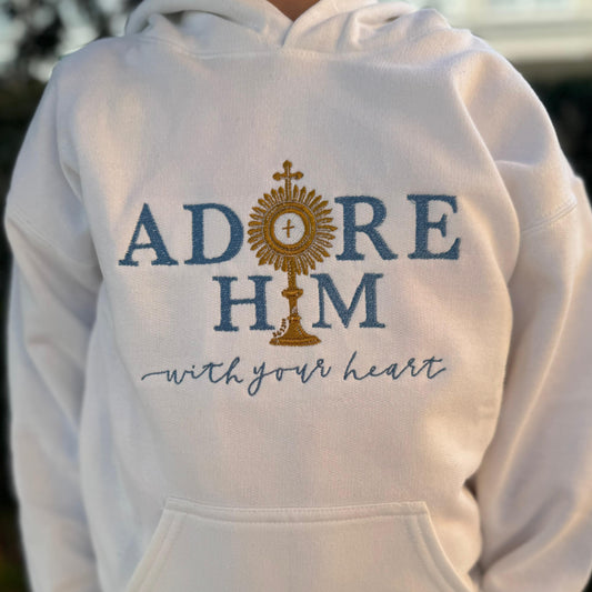 "Adore Him With Your Heart" Embroidered Hoodies for Kids by SCTJM