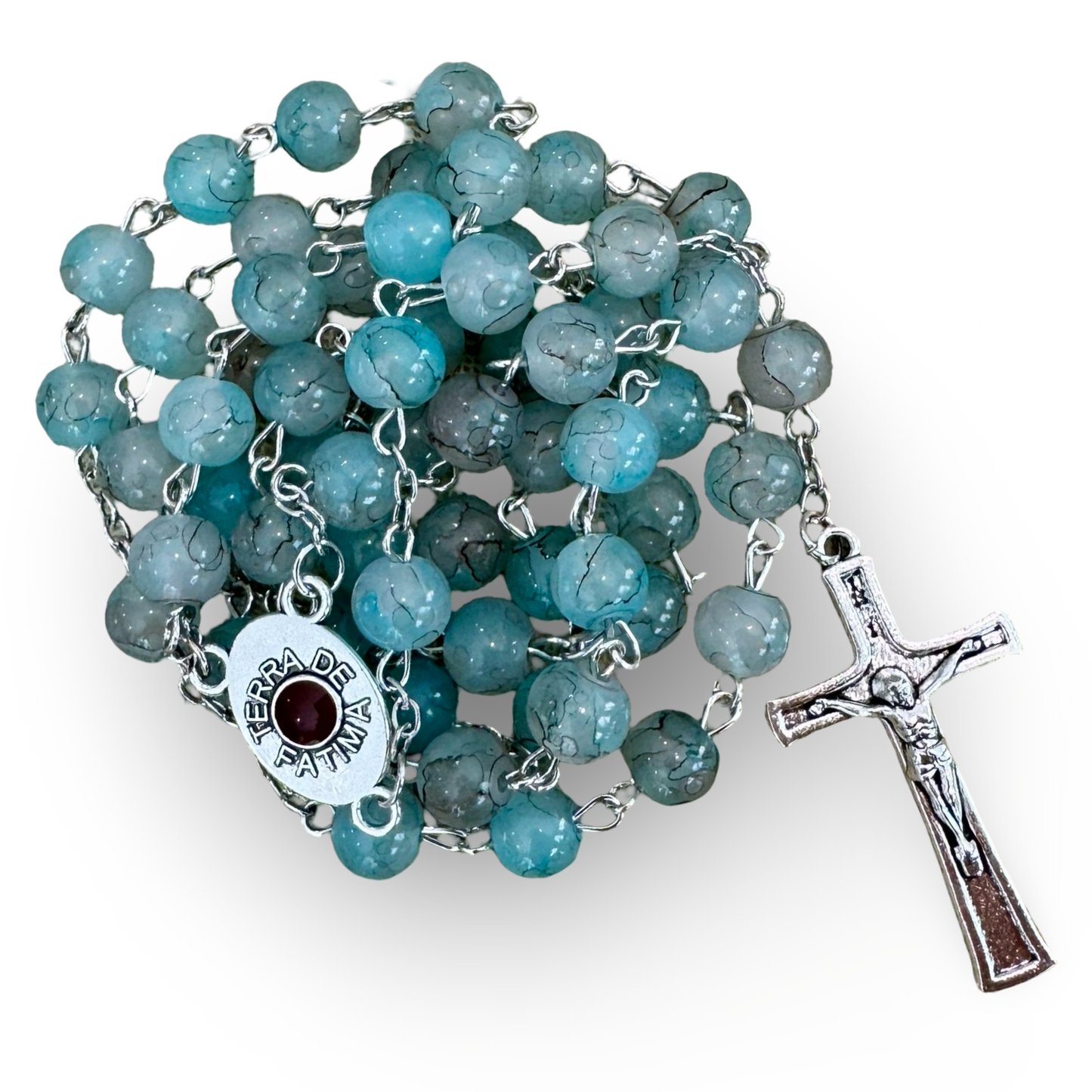 Large Crystal Rosary with Soil from Fatima