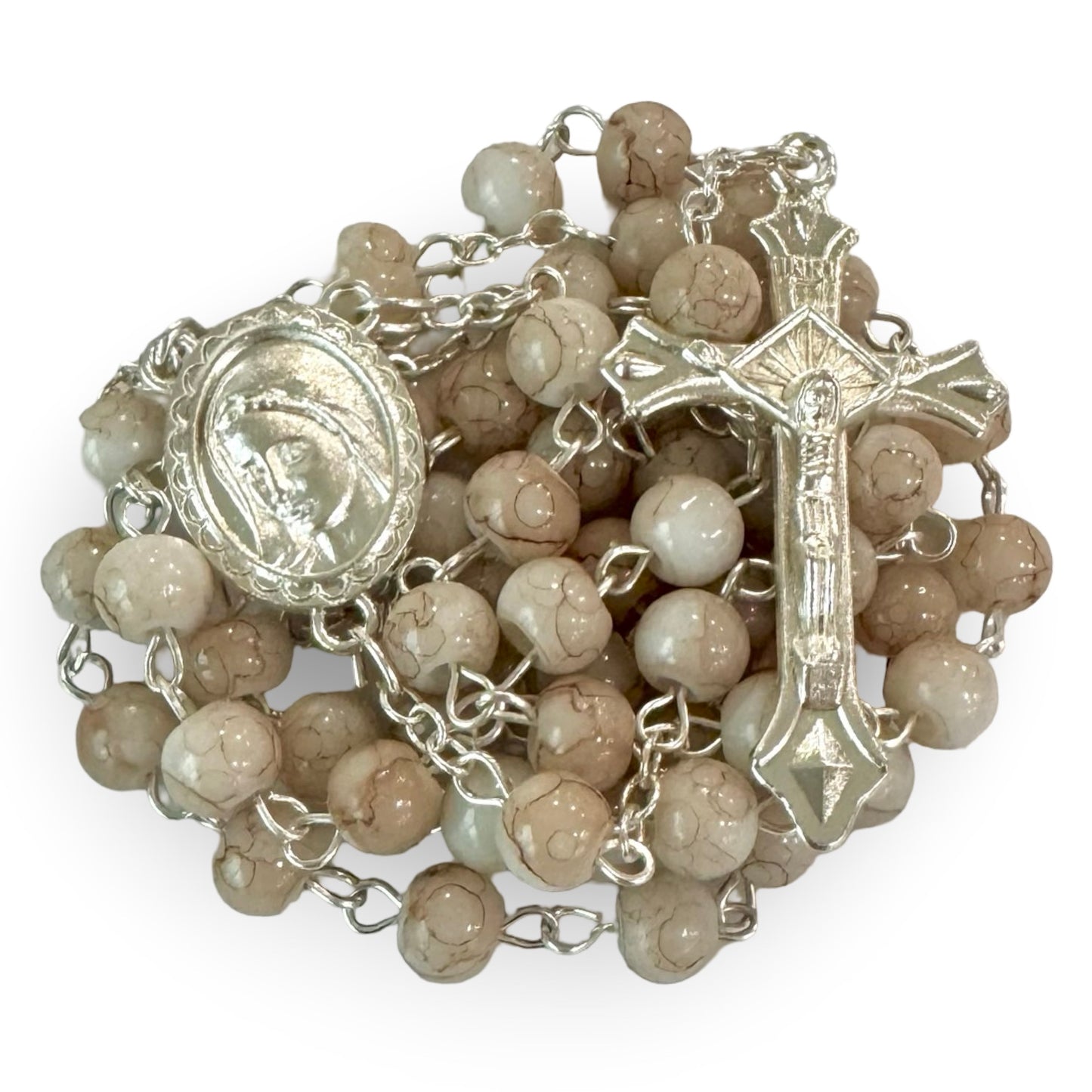 Marble Queen of Peace Rosary of Assorted Colors with Holy Card