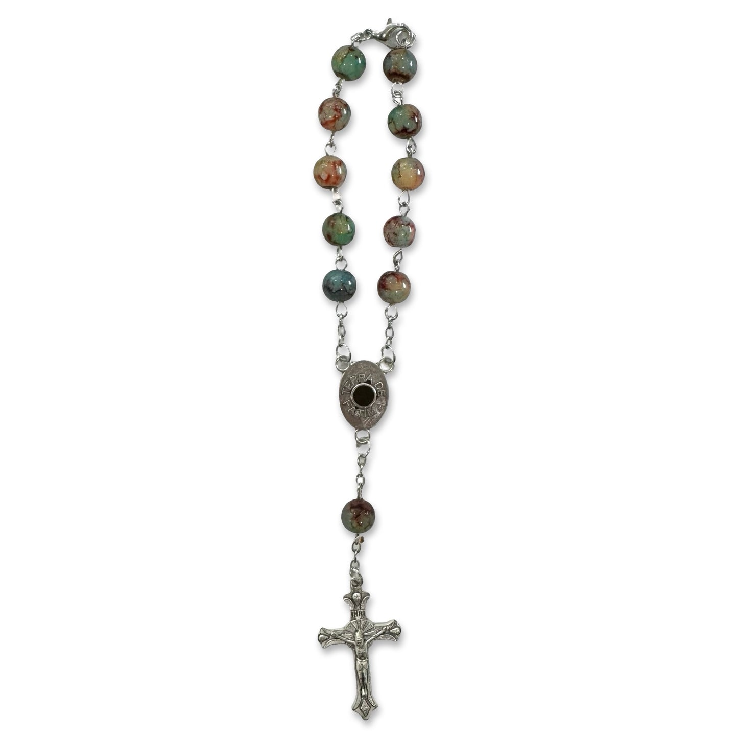 Large Crystal Decade Rosary with Soil from Fatima in Case