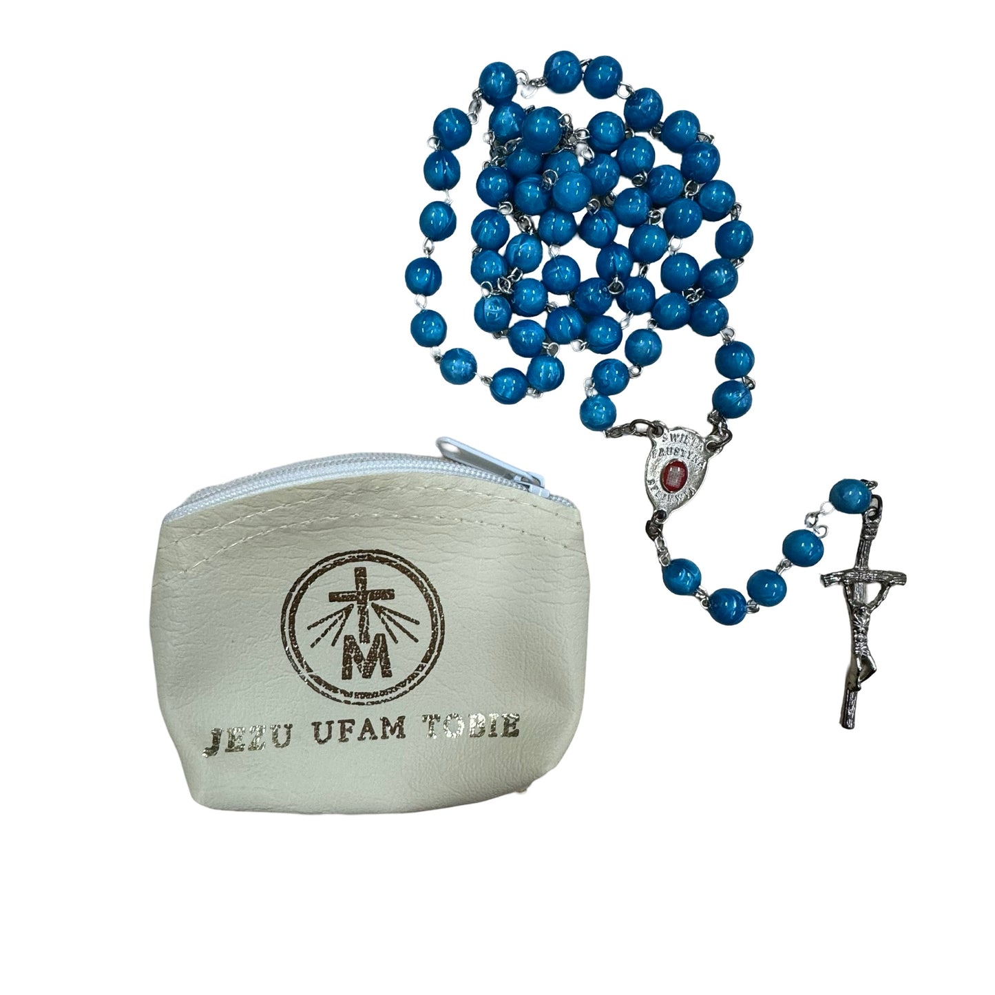 Marble St. Faustina Rosary with Relic and Pouch