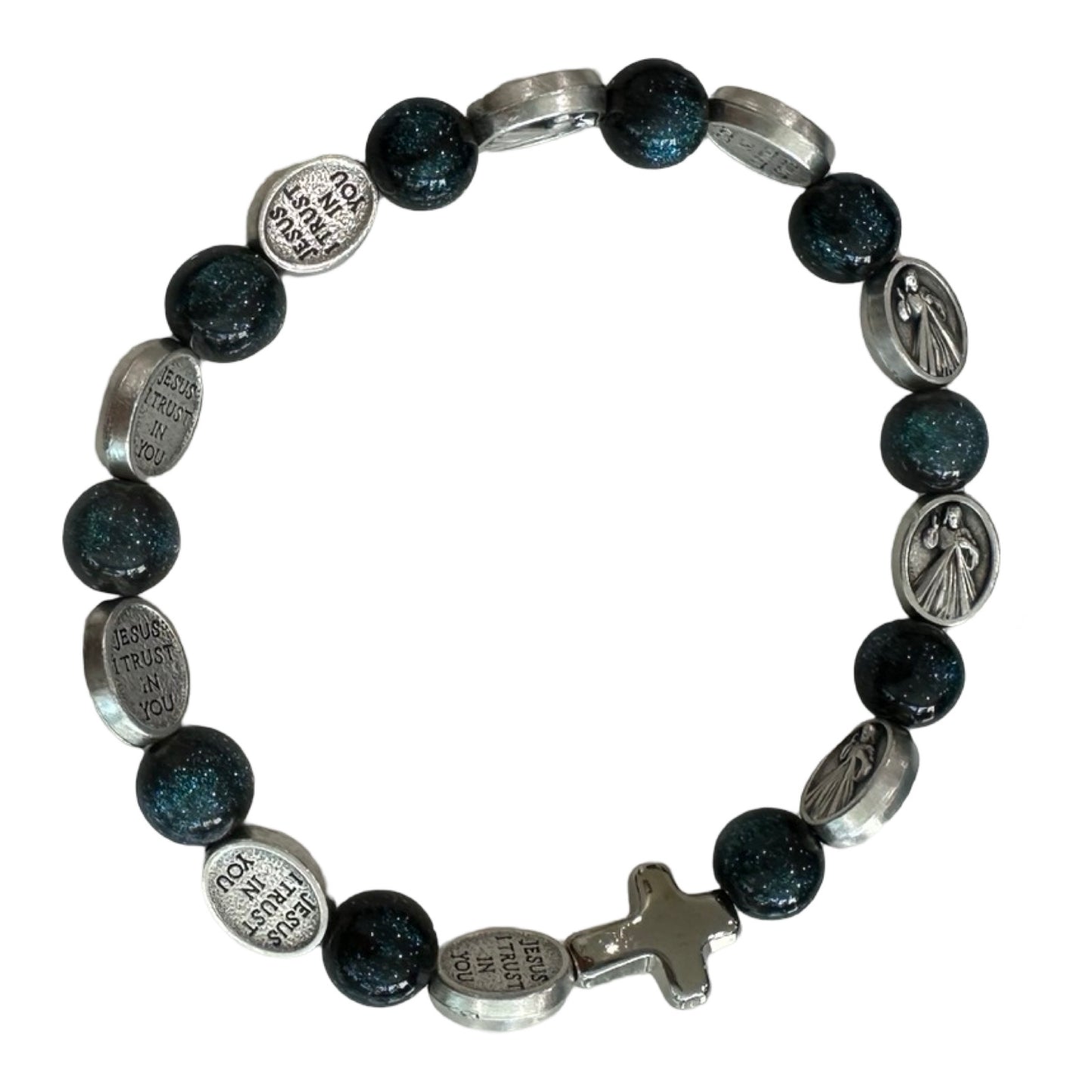 Marble Divine Mercy Rosary Bracelet with Cross