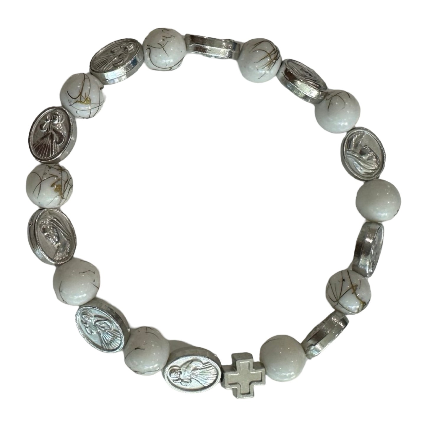 Marble Divine Mercy and Queen of Peace Rosary Bracelet