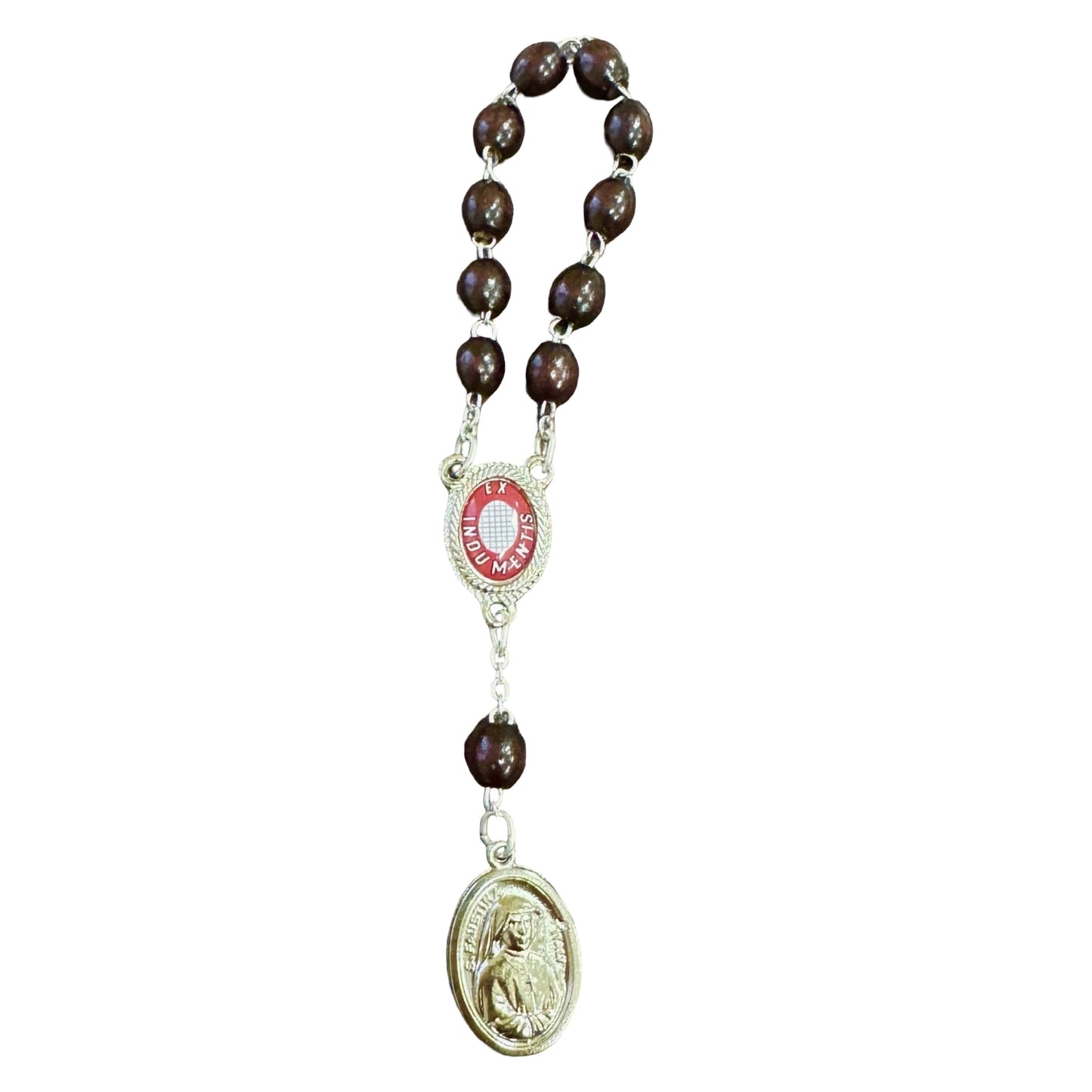 Wood St. Faustina Decade Rosary with Relic and Holy Card