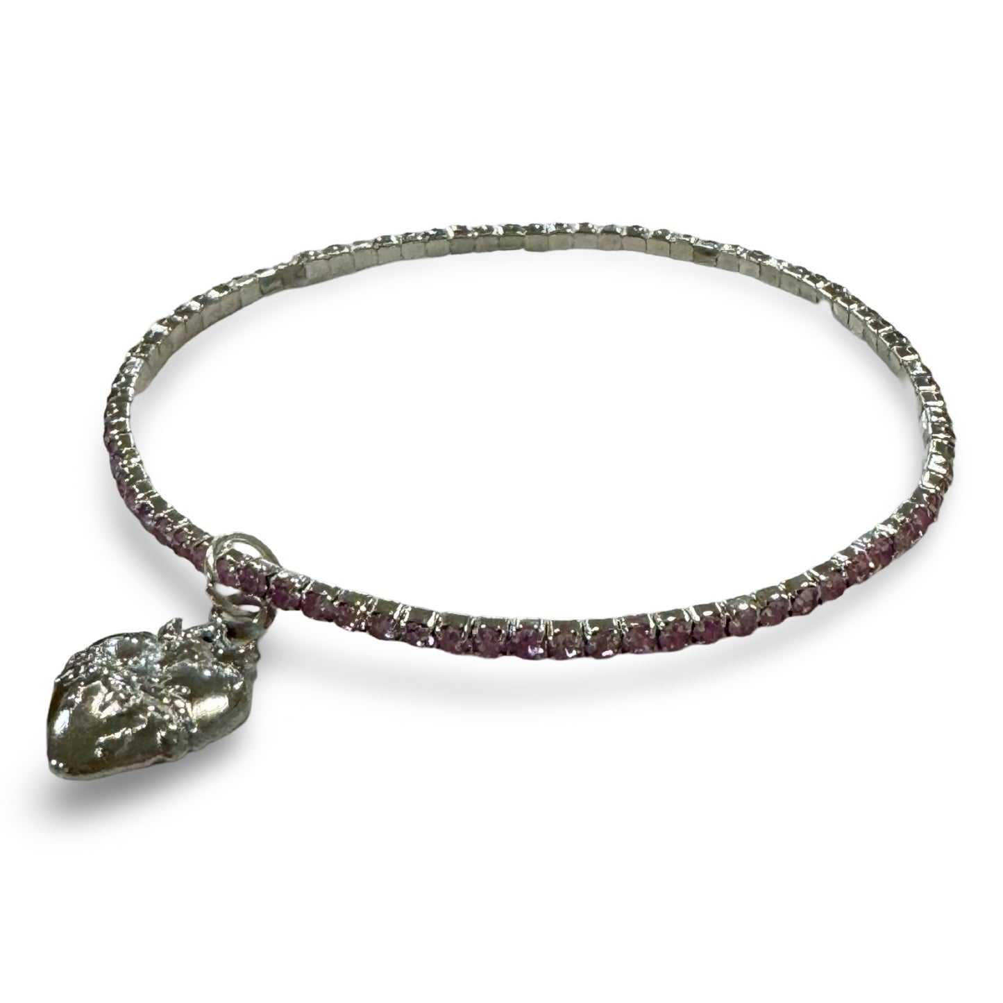 Rhinestone Bracelet of Assorted Colors with Silver Sacred Heart Pendant