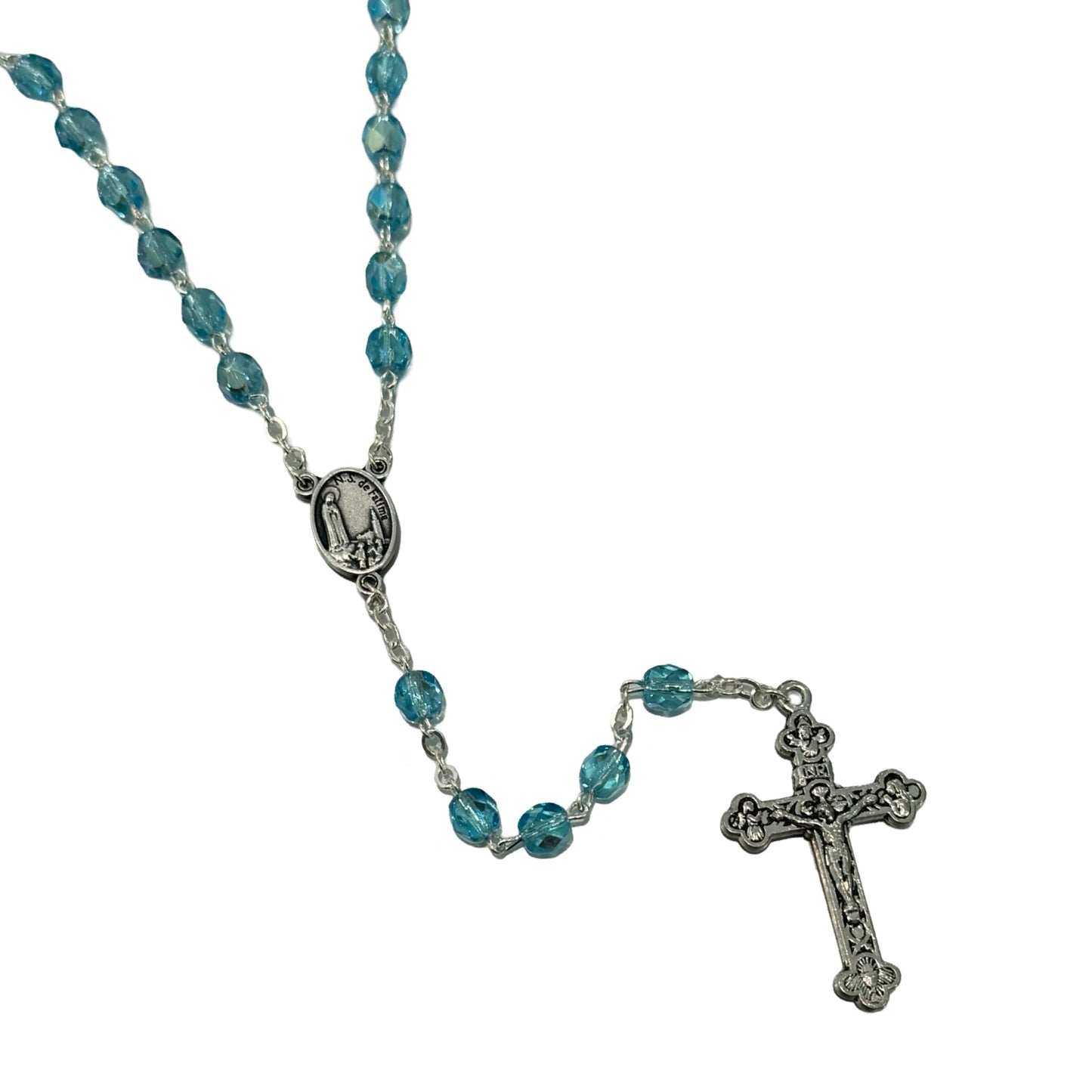 Blue Crystal Rosary with Soil from Fatima