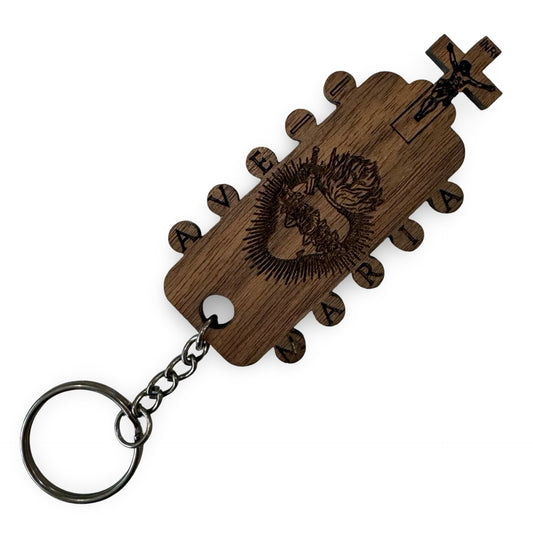 Handmade “Immaculate Heart” Wood Carved Keychain