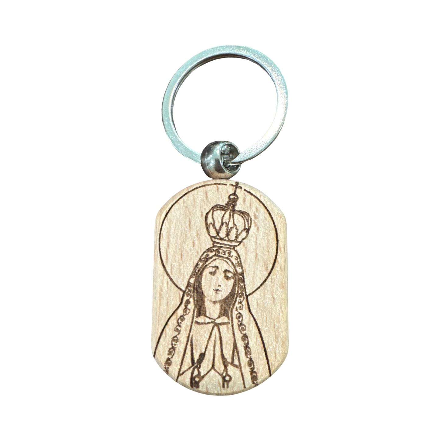Wooden Our Lady of Fatima Keychain