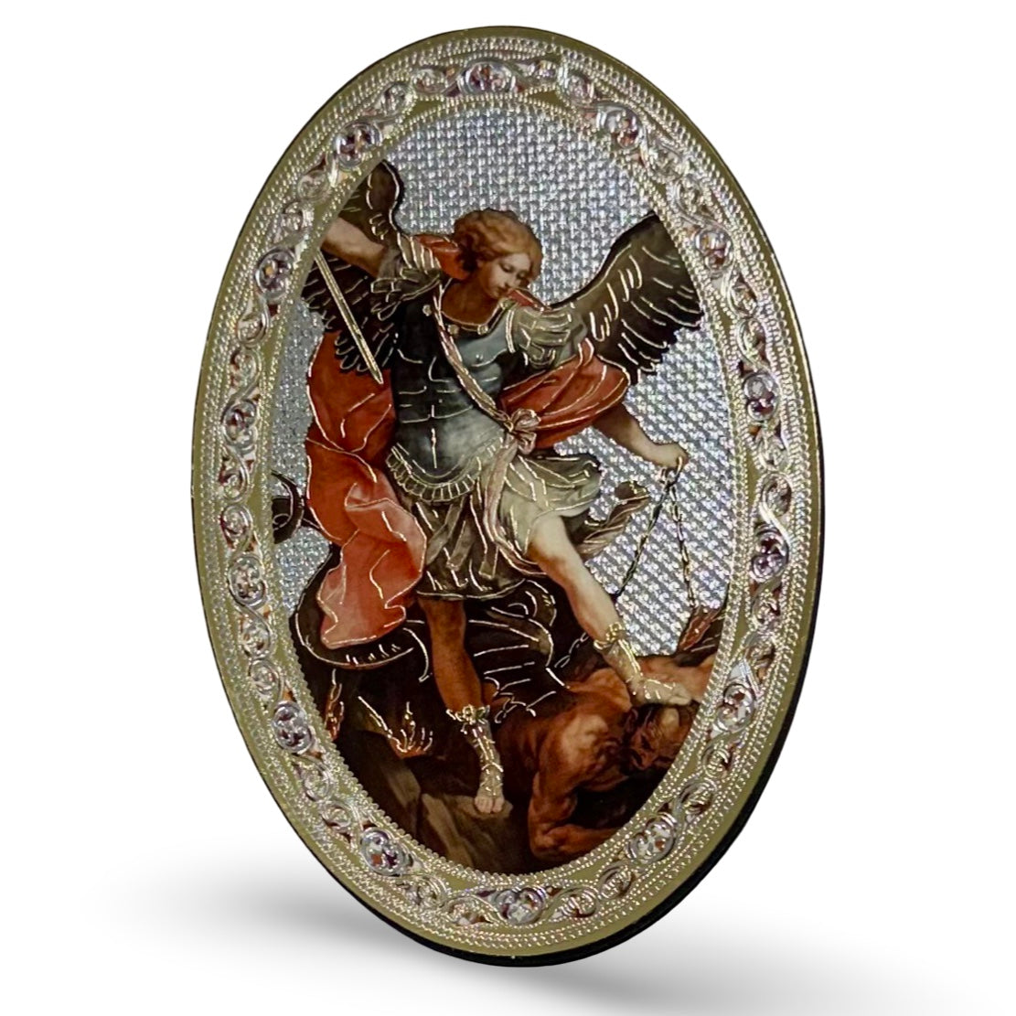 Oval St. Michael Image with Gold Accent and Border