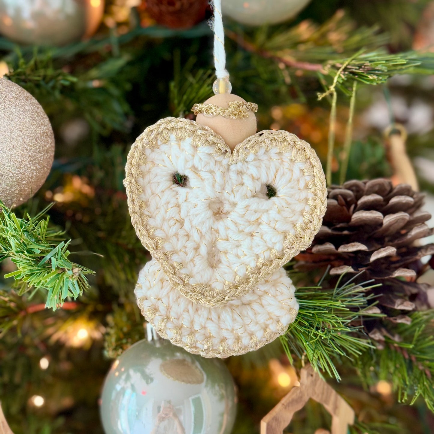 Handmade Crochet Angel Ornament with Heart Wings by SCTJM