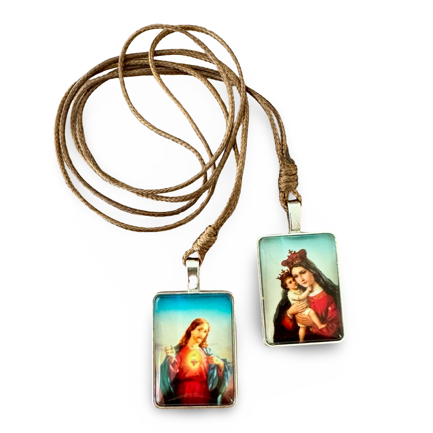 Colored “Glow-in-the-Dark” Scapular with Brown Rope
