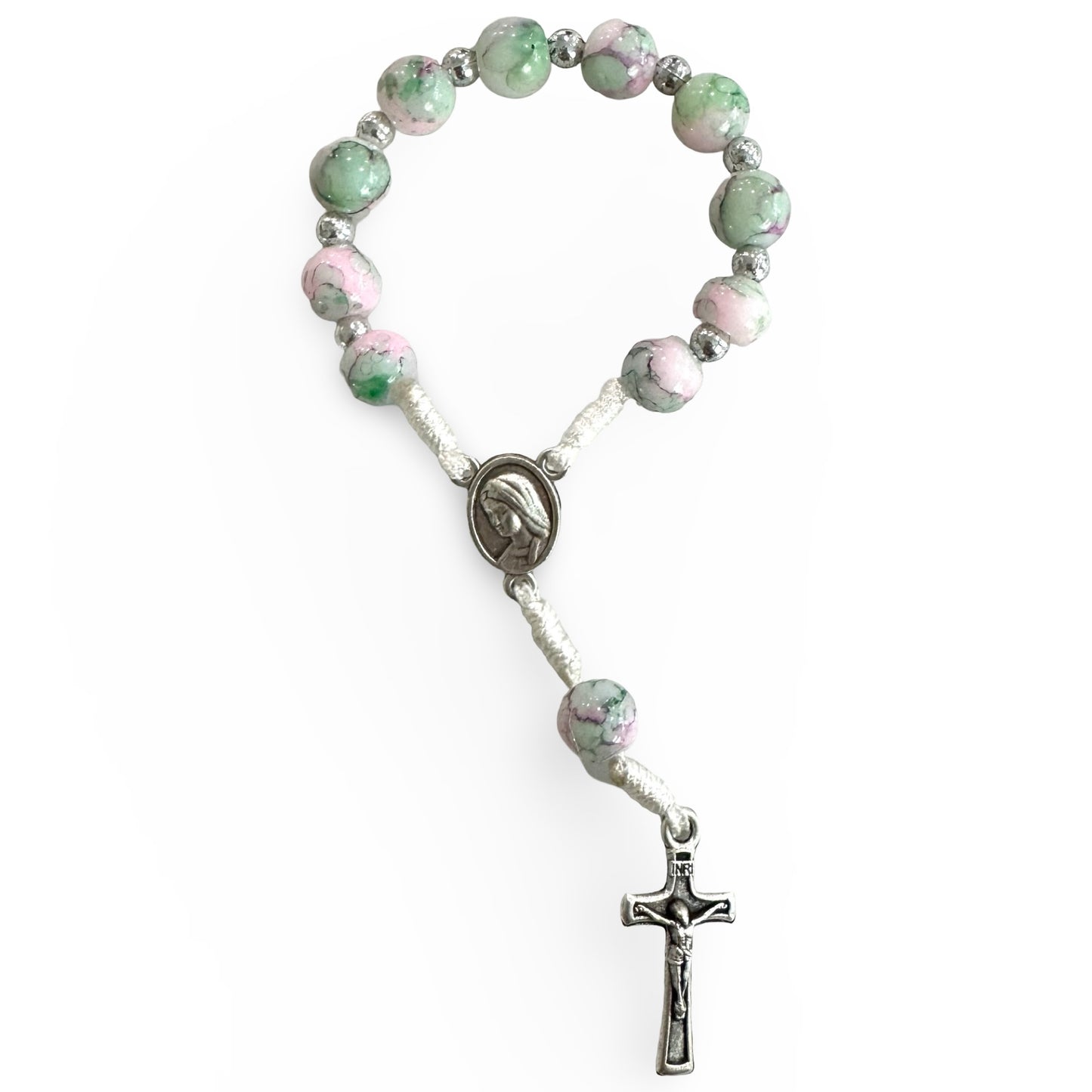 Marble Queen of Peace Cord Decade Rosary of Assorted Colors