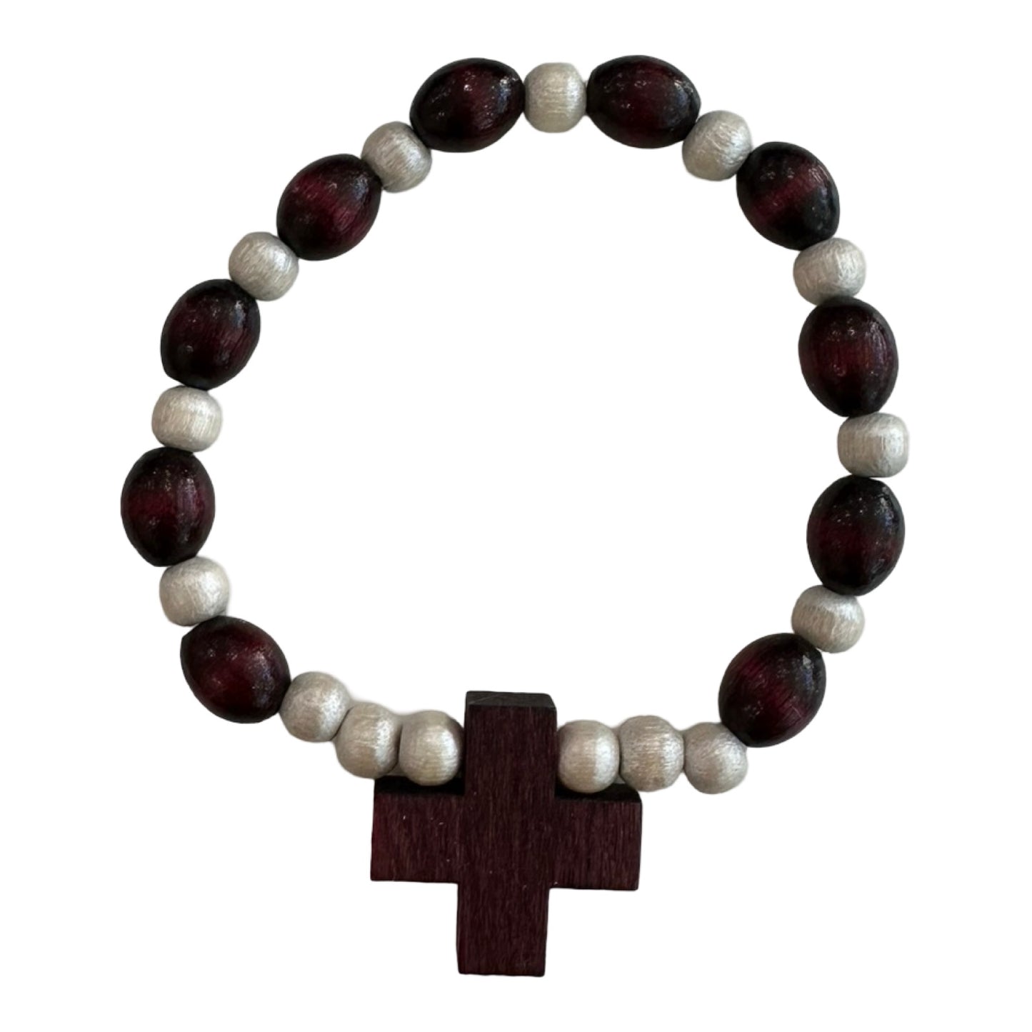Stretchy Wooden Beaded Bracelet with Cross