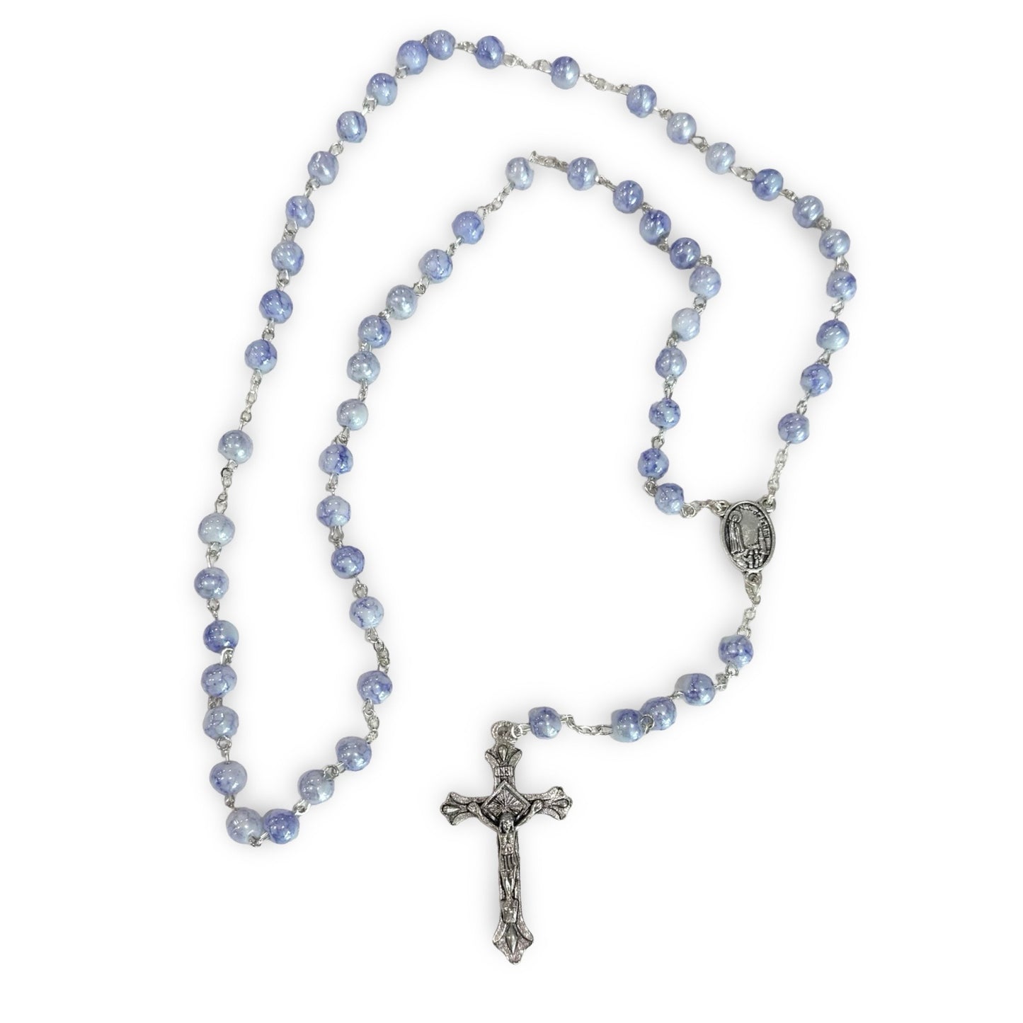 Fatima Rosary with Blue Marble Beads and Soil from Fatima