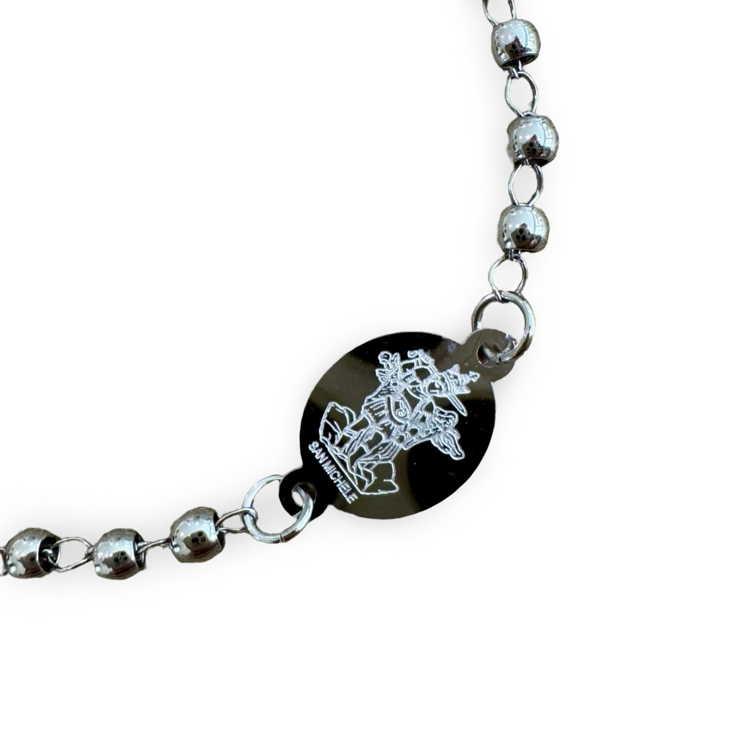 Padre Pio and St. Michael Stainless Steel Rosary Bracelet