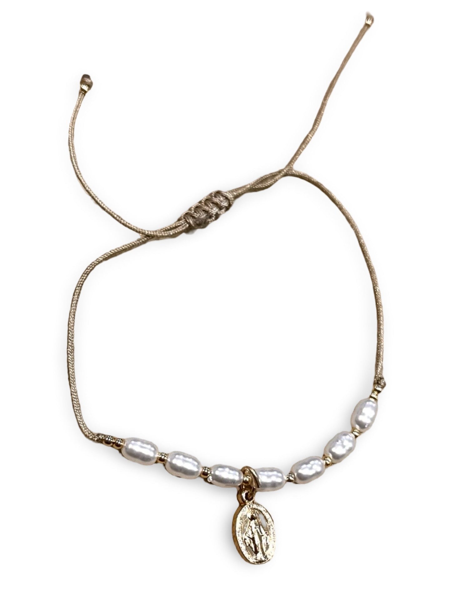 Adjustable Miraculous Medal Bracelet with Small Pearl Beads