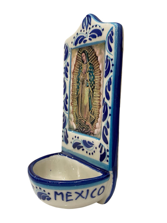 Our Lady of Guadalupe Ceramic Painted Holy Water Font