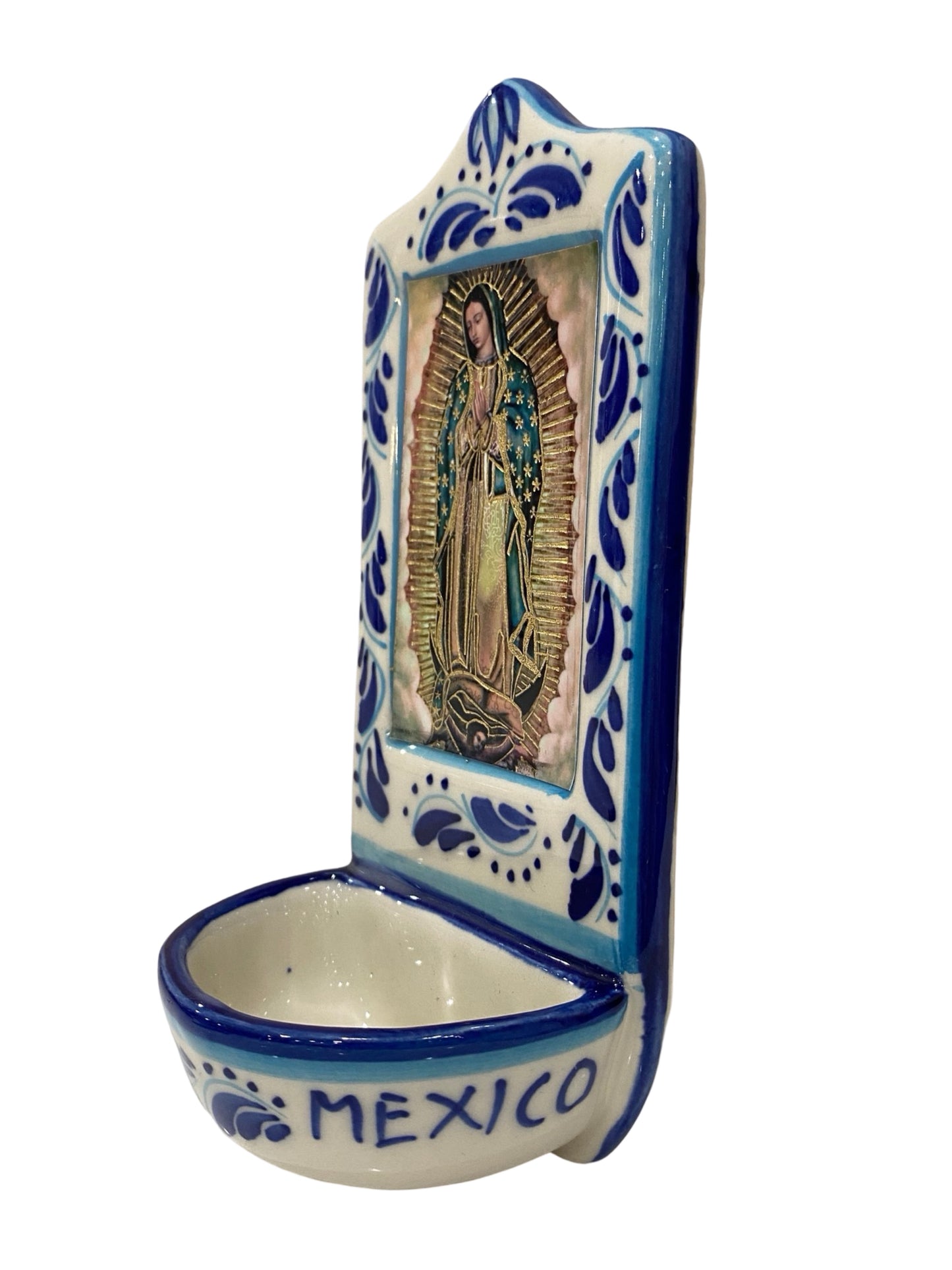 Our Lady of Guadalupe Ceramic Painted Holy Water Font