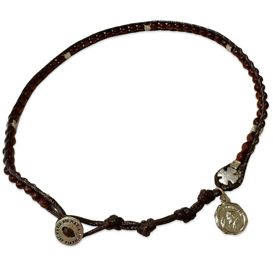 Padre Pio Rope and Wood Rosary Wrap Bracelet with Silver Medal
