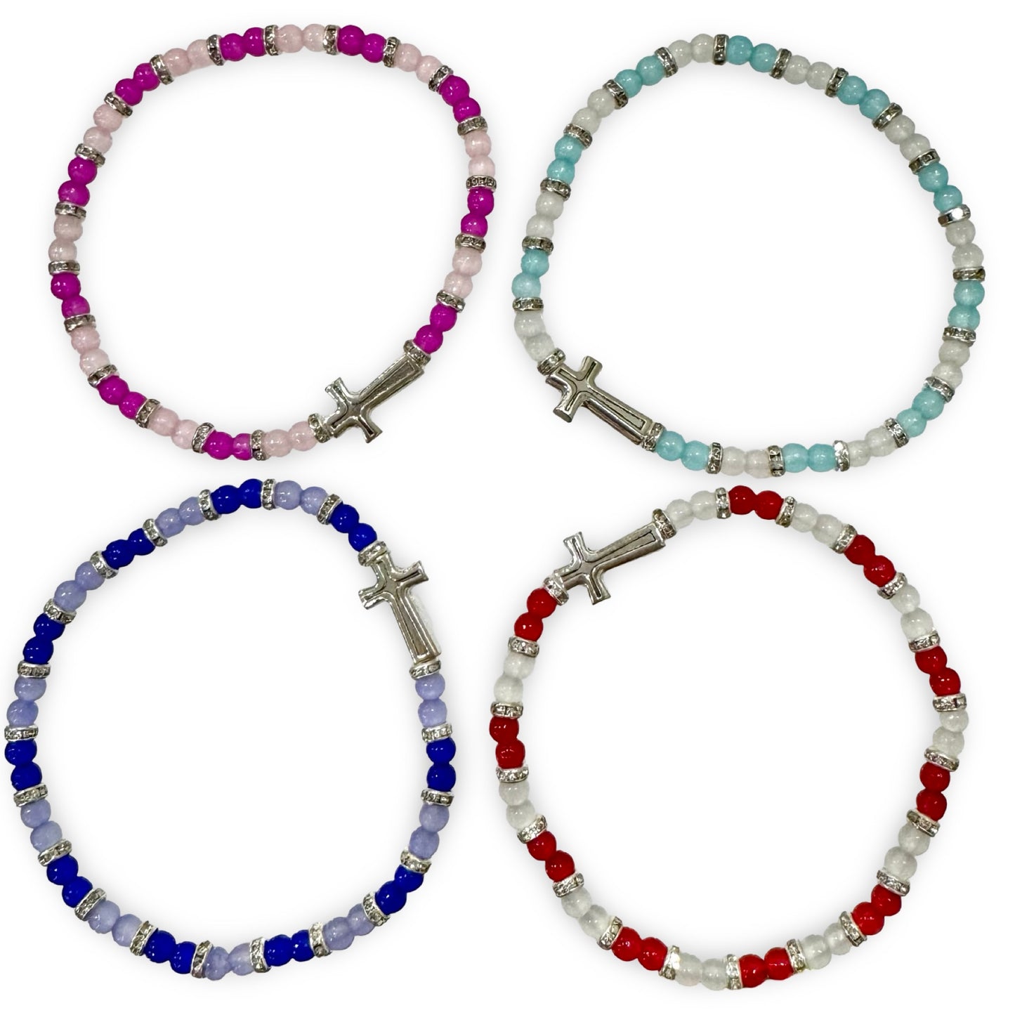 Two-Toned Colorful Beaded Cross Bracelet