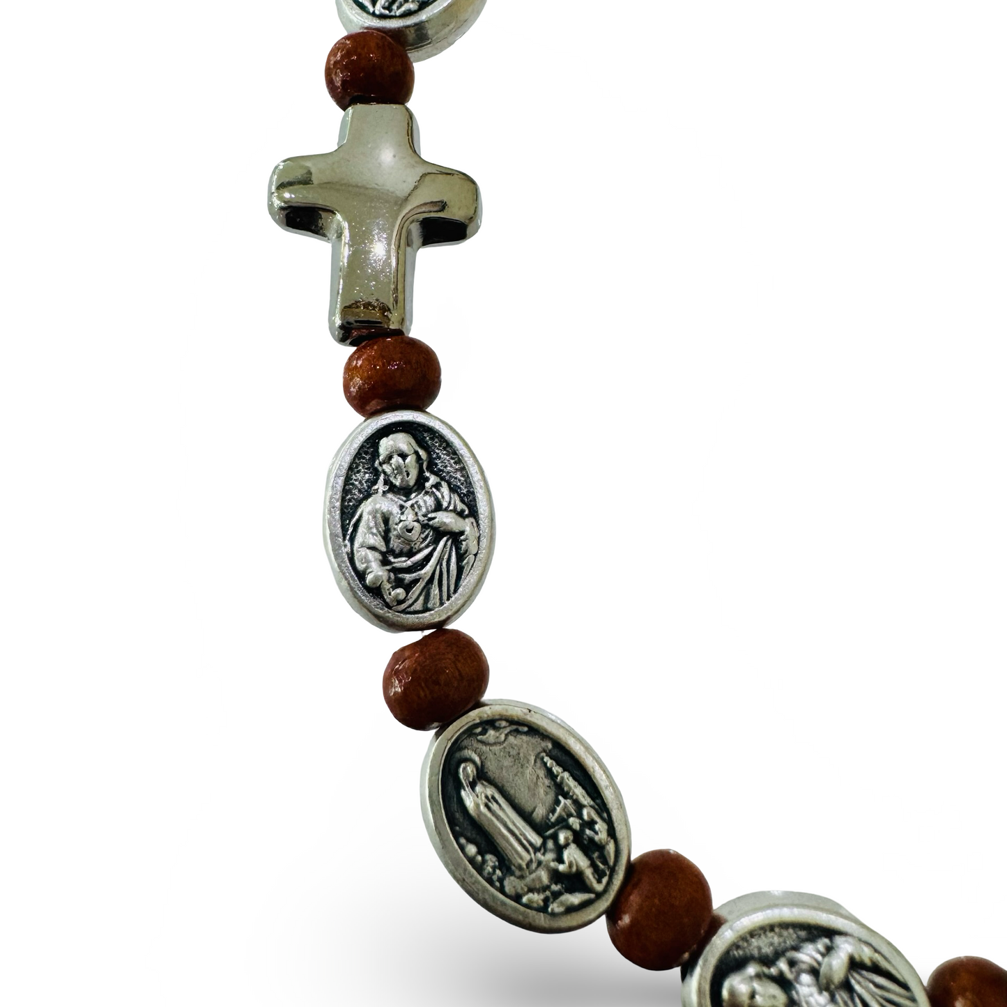 Brown Beaded Bracelet with Sacred Heart Medals