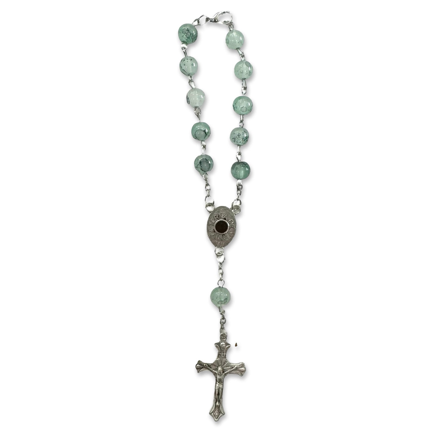 Large Crystal Decade Rosary with Soil from Fatima in Case