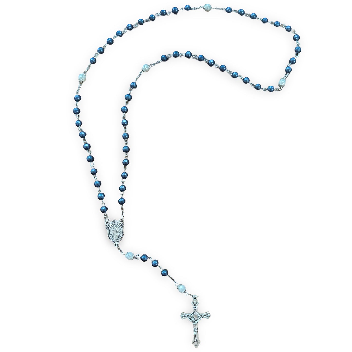 Simple Blue and Pearl Miraculous Medal Rosary