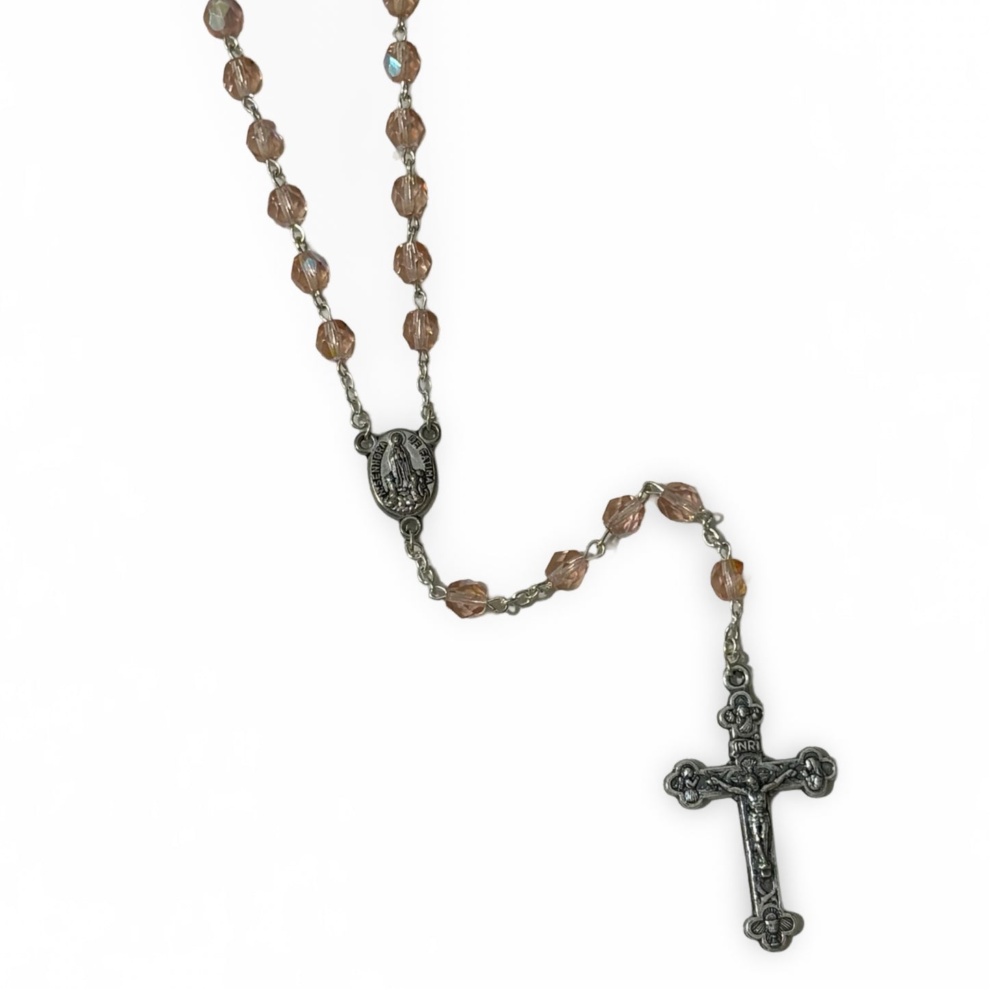 Pink Crystal Rosary with Soil from Fatima