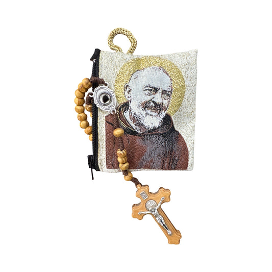 St. Padre Pio Rosary and Pouch With Relic