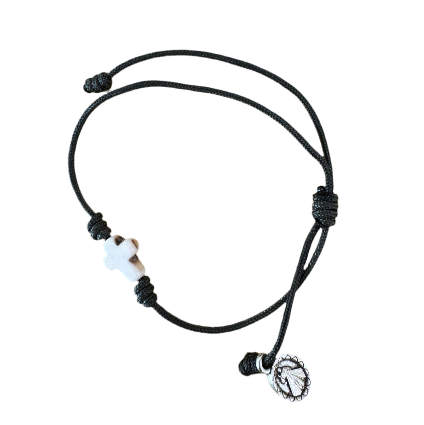 Small Stone Cross with Medal Cord Bracelet