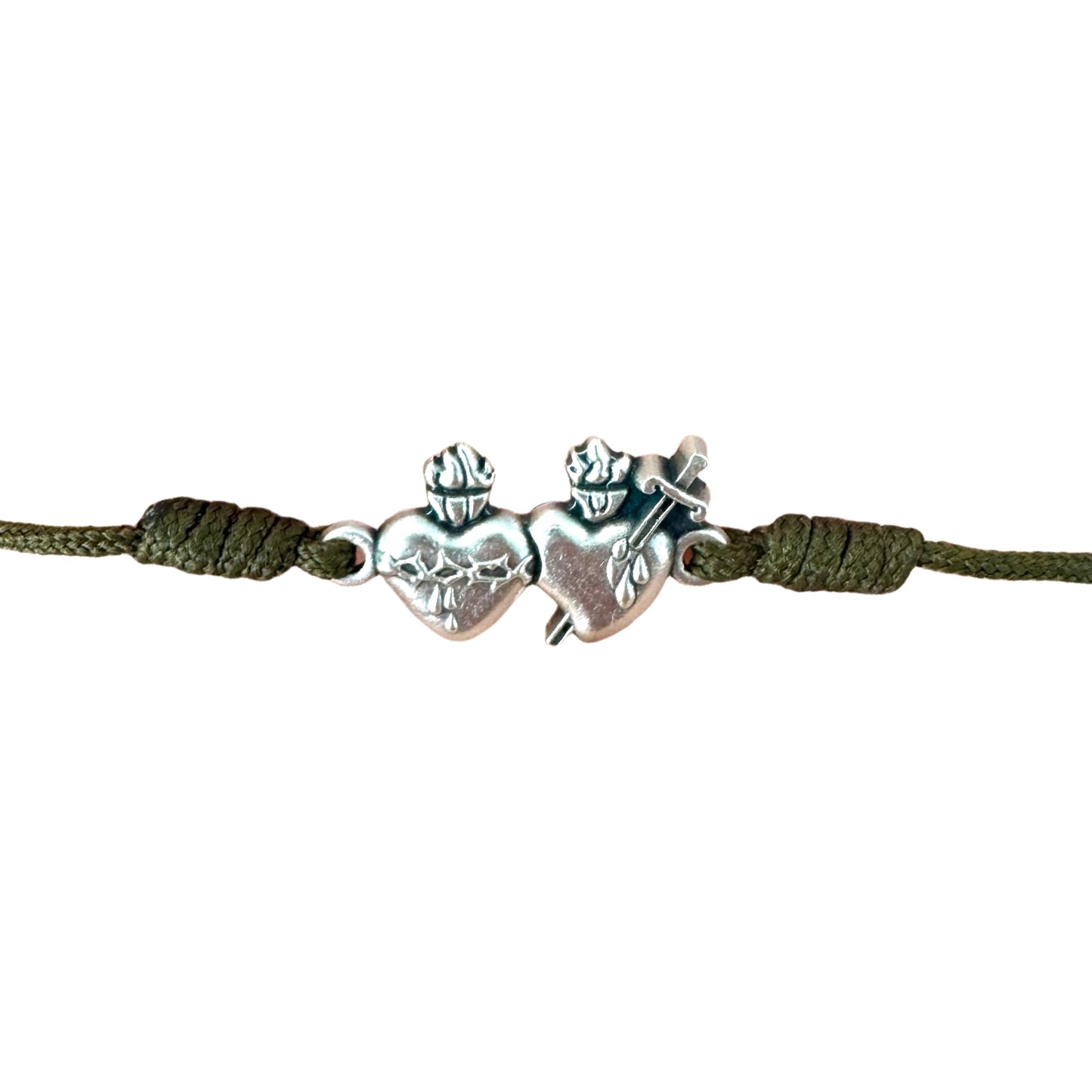 Two Hearts Medal Cord bracelet with Medal of Our Lady