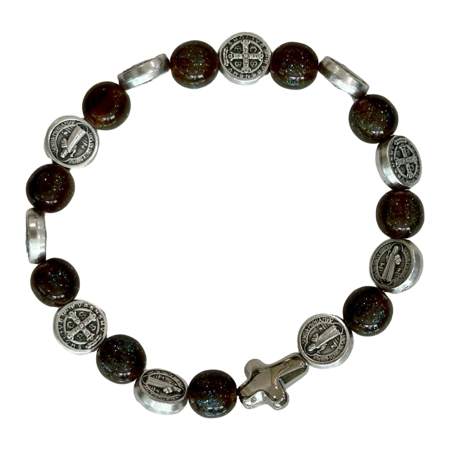 Marble St. Benedict Decade Rosary Bracelet